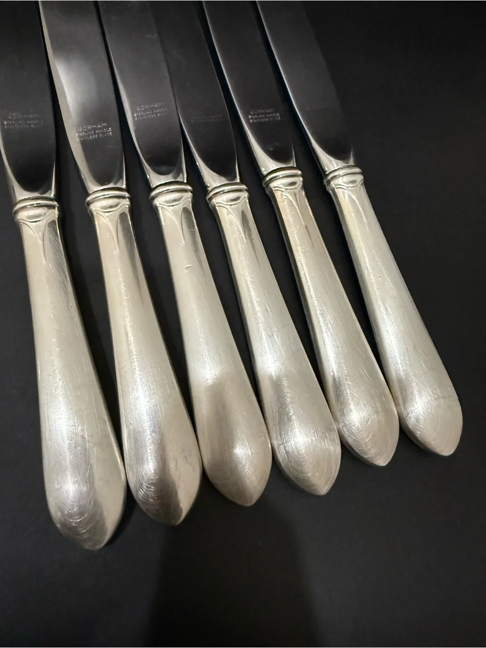 6 Vintage CARTIER Gorham Sterling Silver Gothic Monogram W Hollow Handle Knives